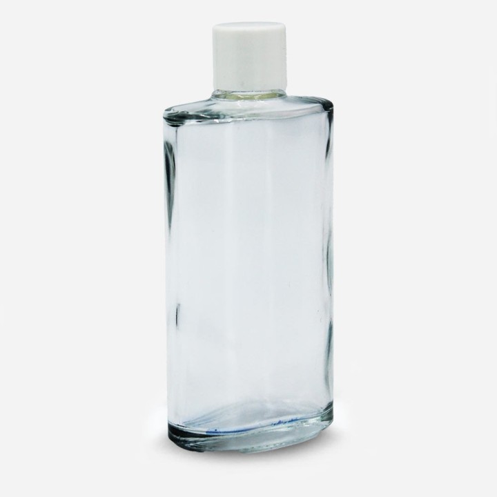 Flacon bouillote ovale verre transparent bague Eur parfumerie et cosmétique