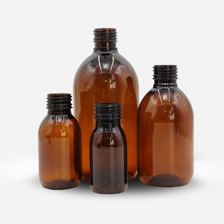 Flacons Sirop pet jaune pour cosmétique aromathérapie et médical