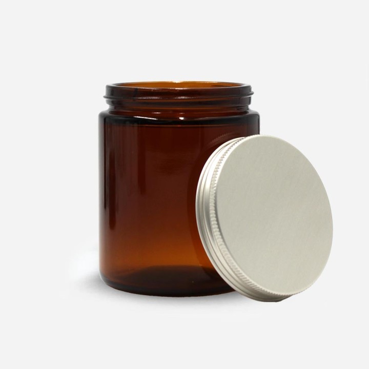 Pommadier-verre-ambré-250ml-avec-couvercle-aluminium-à-coté