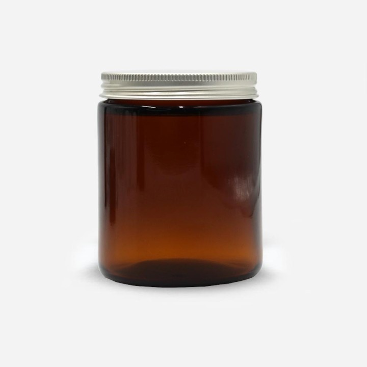 Pommadier-verre-ambré-250ml-avec-couvercle-aluminium-monté