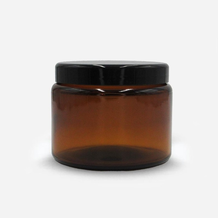 Pommadier verre ambré 500ml avec capsule pp noir monté