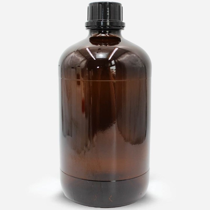 Bouteille sécurité verre jaune GL45 et bouchon noir inviolable