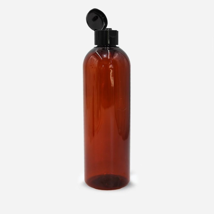 Douceur PETP ambré 500ml capsule charnière noir ouverte