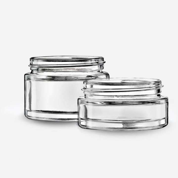 Pot PLUME en Verre Transparent Allégé pour Cosmétiques, 30 et 50ml
