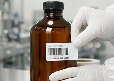 Pose etiquette industriel avec code barre verreries talanconnaises