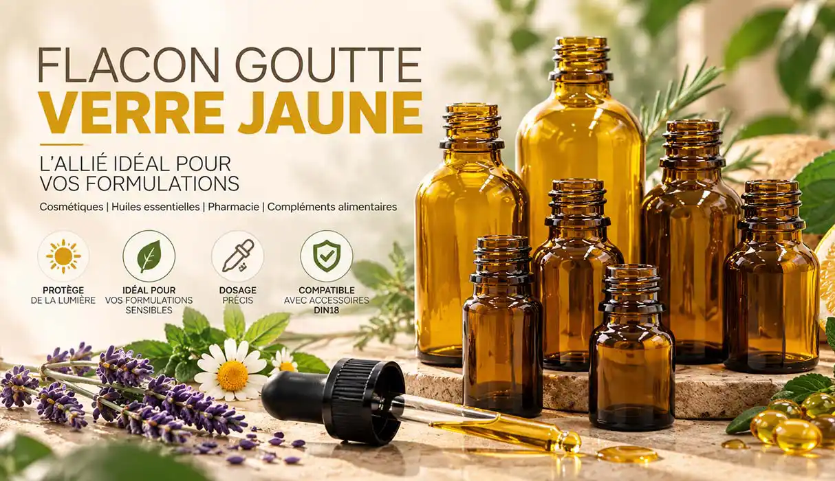 Flacon Goutte en verre jaune DIN18 : usages, avantages et accessoires